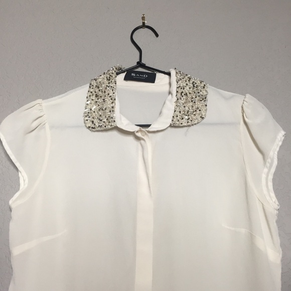 Sand Copenhagen Silk Blouse Sequin PeterPan Collar - Picture 2 of 12